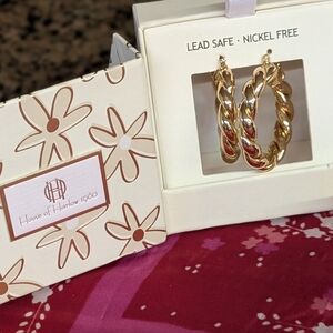 House Of Harlow 1960 Two Layer Twisted design Hoop Earrings New In Box